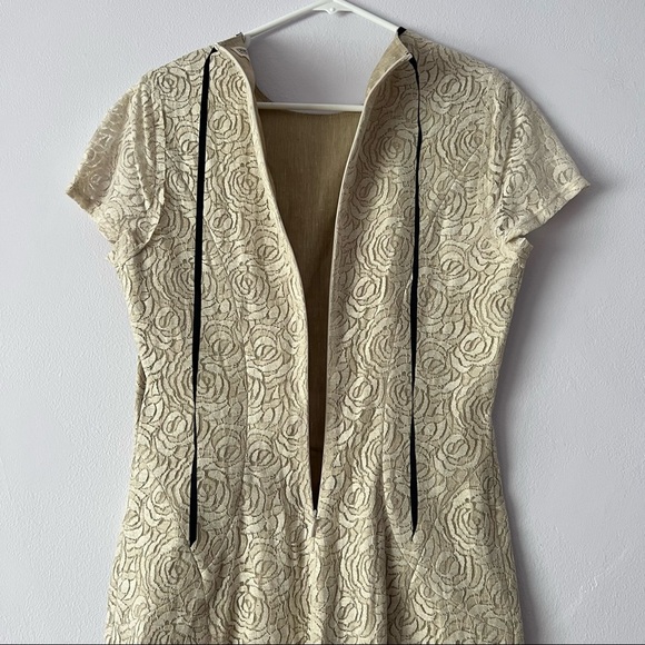 L'AGENCE Neutral Lace Rose Patterned Linen Blend Dress 8 - Picture 10 of 16